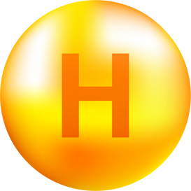 Vitamin H with realistic drop on gray background. Particles